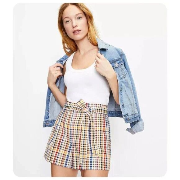!! LOFT Paperbag Gingham Shorts sz M - Picture 1 of 6